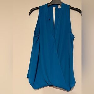 Tobey Grey Asymmetrical Blue Wrap Blouse